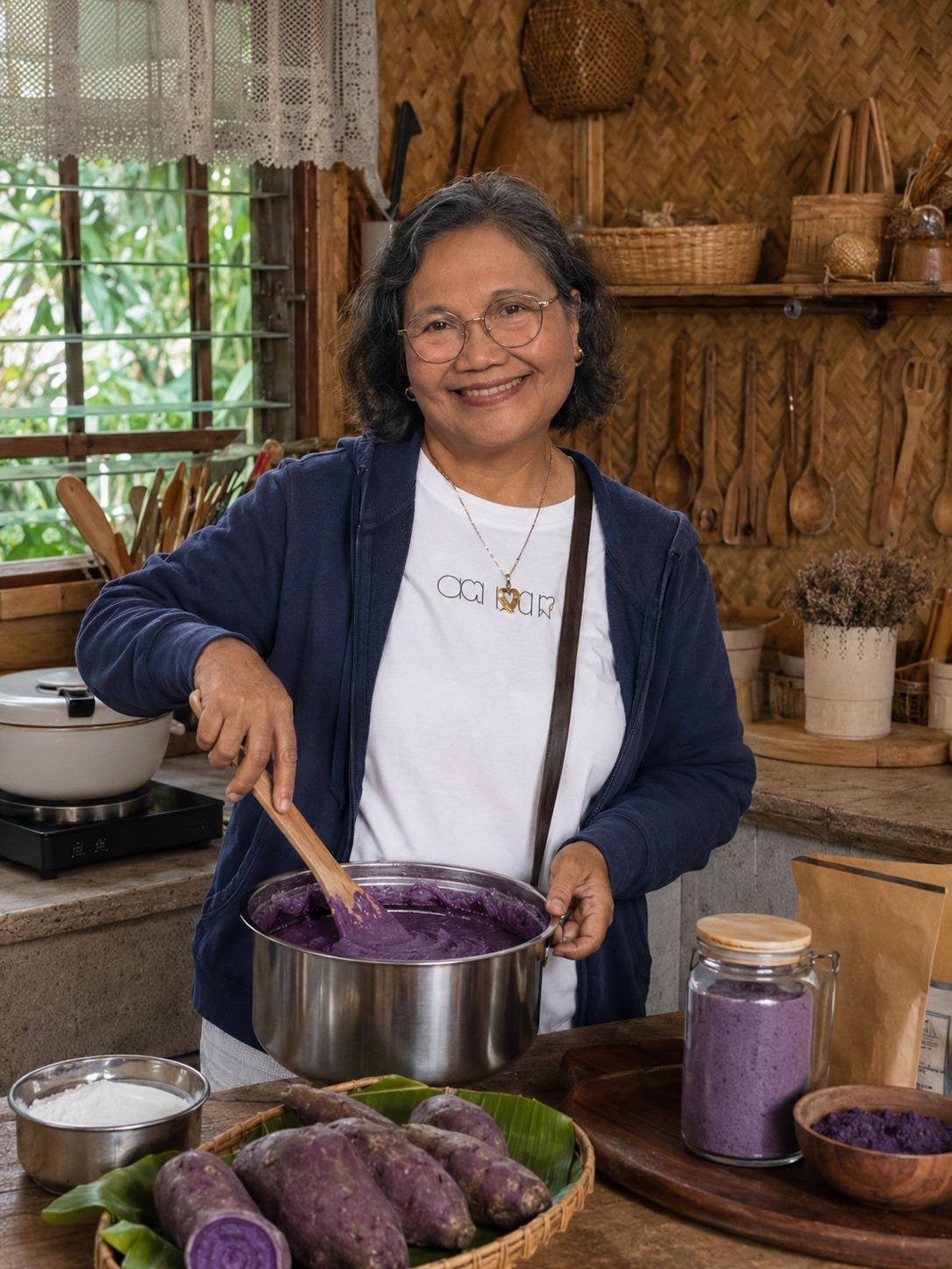 Taste Filipino, Czarina's moeder, roert ube in haar keuken in Pampanga