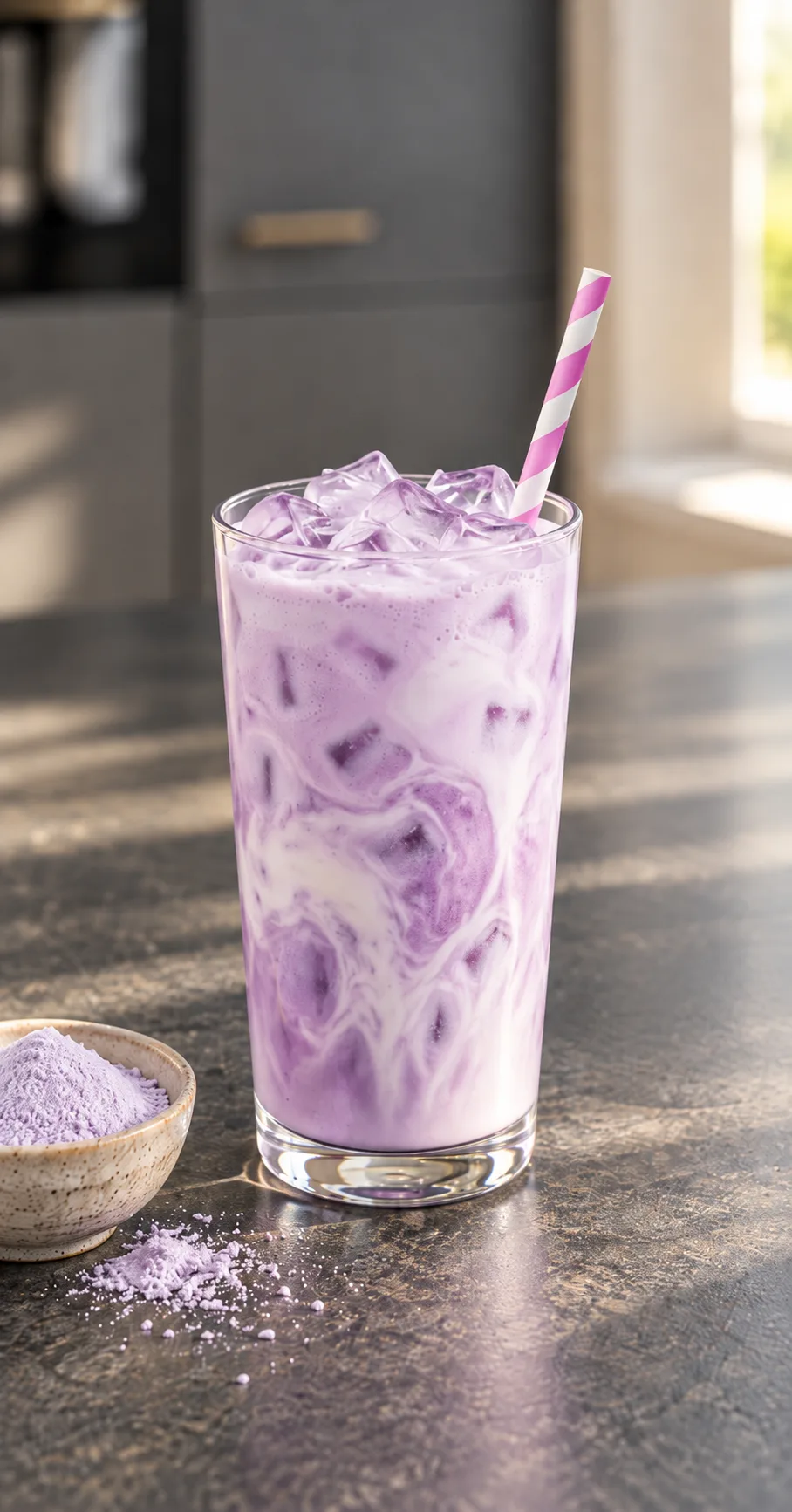 Iced latte gemaakt met Ube Coconut Poeder
