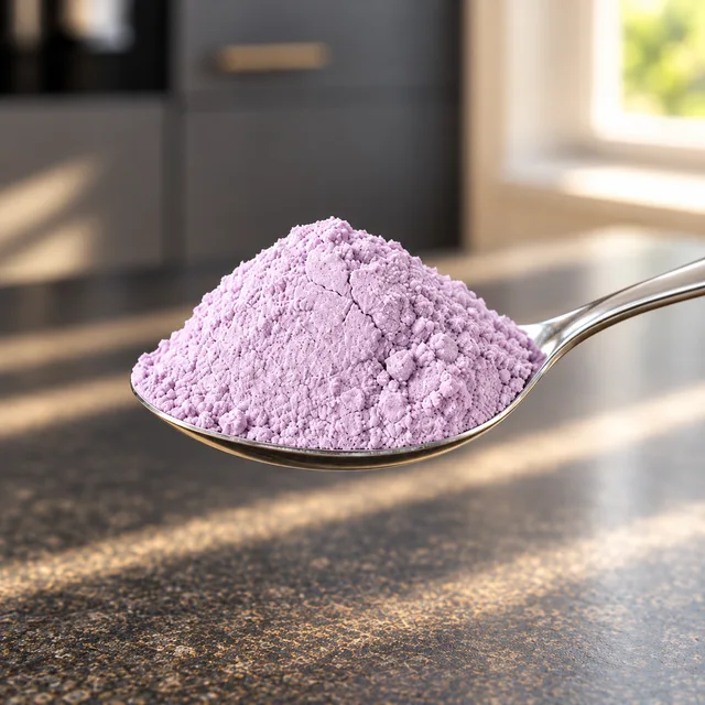 Ube Coconut Poeder: een lepel droog poeder