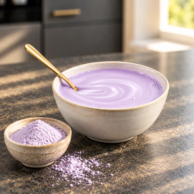 Ube Coconut Poeder opgelost in melk
