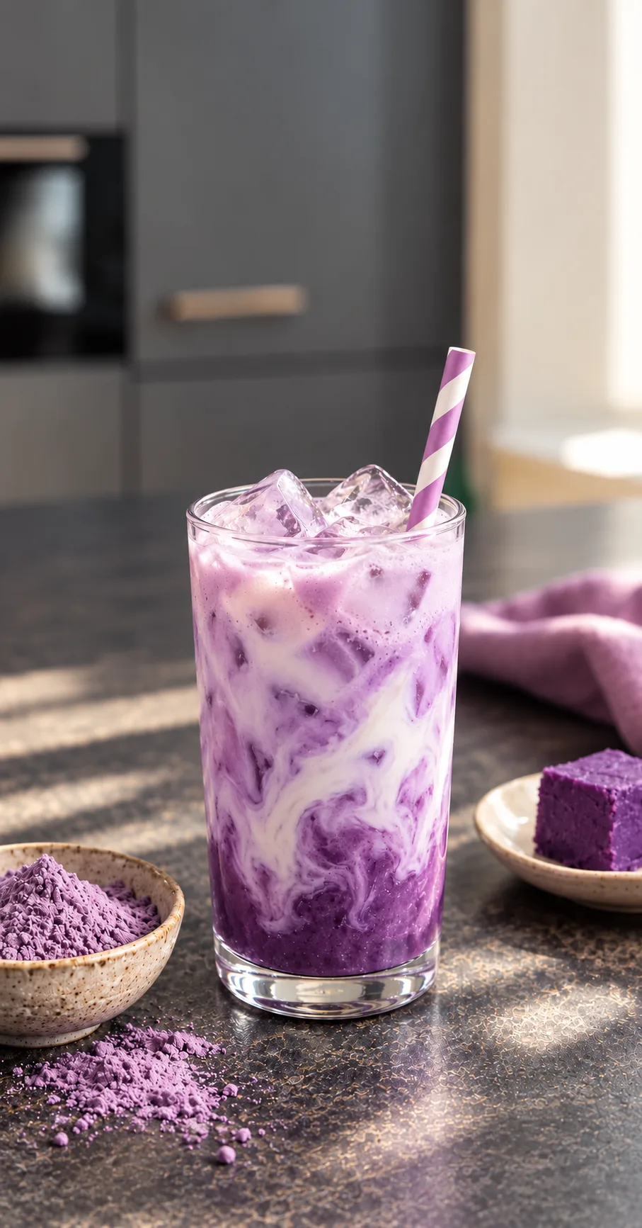 Iced latte gemaakt met 100% Ube Poeder